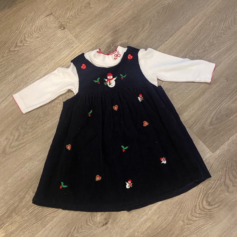 Rare Editions 18/24 month EUC Christmas Theme Cord Dress White Turtleneck set